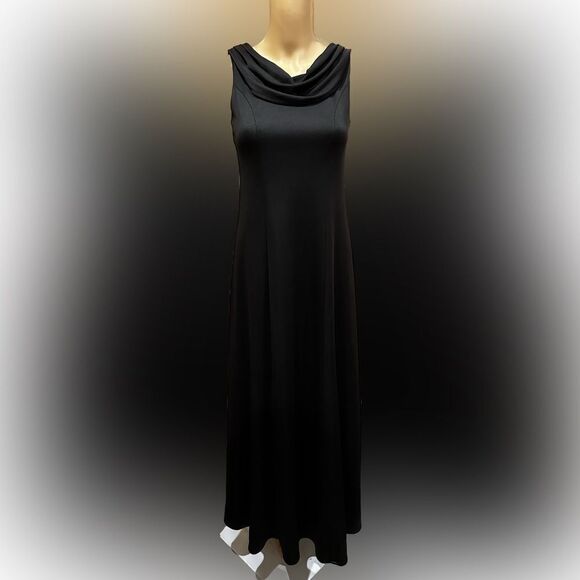 FORMAL FASHIONS INC All Black Long Gown Cowl Neck SZ 2 - Picture 1 of 6